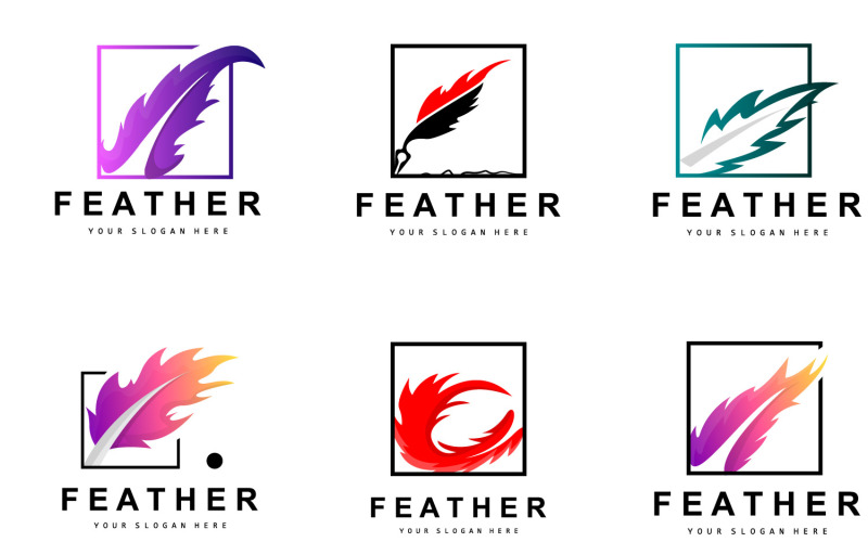 Feather Logo Design Minimalist Vector TemplateV4 Logo Template
