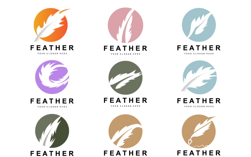 Feather Logo Design Minimalist Vector TemplateV6 Logo Template