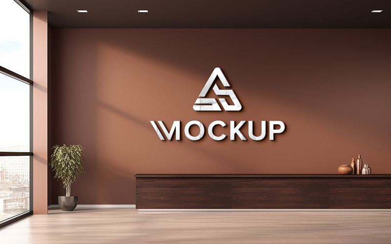 3d metal logo mockup on brown wall Product Mockup
