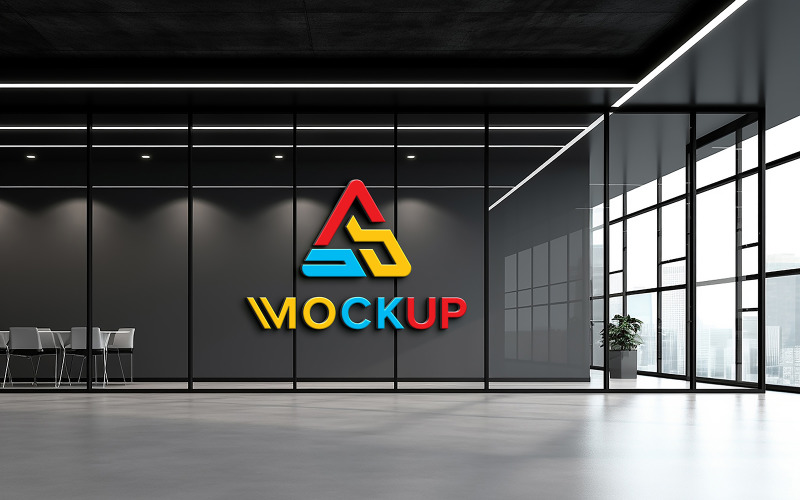 Indoor office wall logo mockup psd Product Mockup