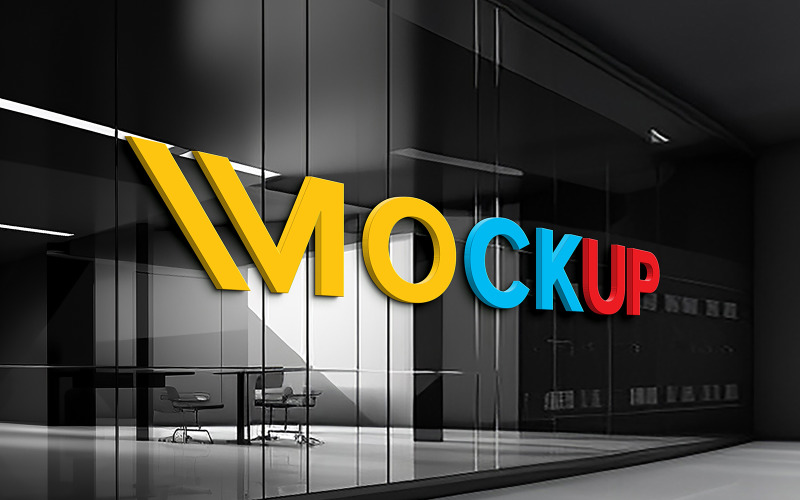 Logo mockup on black glass wall Product Mockup