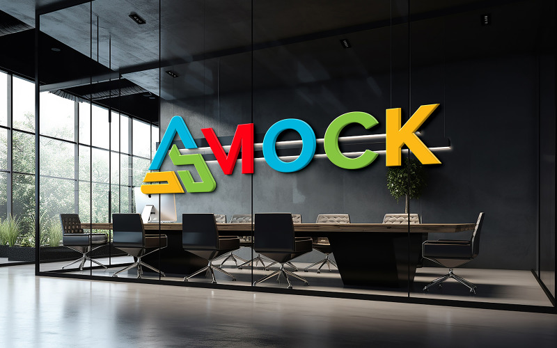 Office meeting room glass partition wall logo mockup Product Mockup