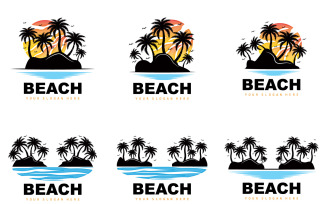 Palm Tree Logo Beach Vector Summer DesignV3
