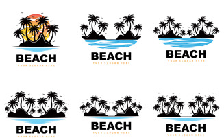 Palm Tree Logo Beach Vector Summer DesignV4
