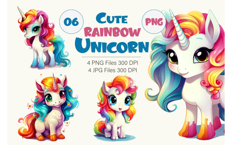 Cute rainbow unicorns 06. TShirt Sticker. Illustration