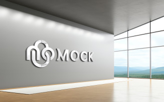 3d white logo mockup on gray wall indoor
