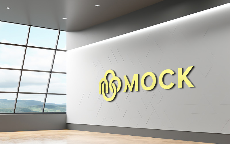 3d yellow logo mockup on gray wall indoor Product Mockup