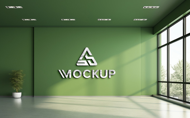 Logo mockup green wall psd Product Mockup