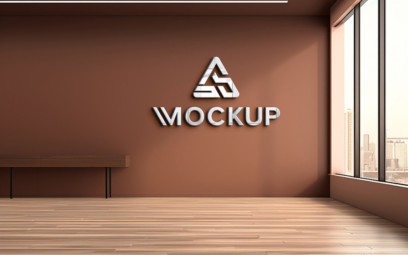 Metal logo mockup on brown wall psd Product Mockup