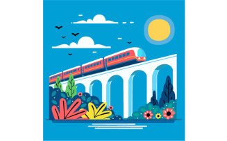 National Train Day in Cartoon Style Illustration