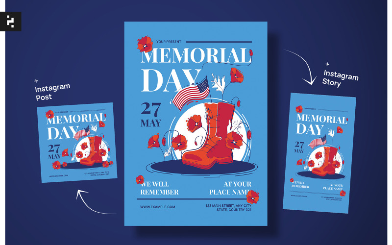 Blue Memorial Day Flyer Template Corporate Identity