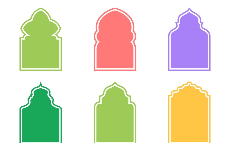 Islamic Arch Design Glyph with outline Set 6 - 3 Vector Graphic