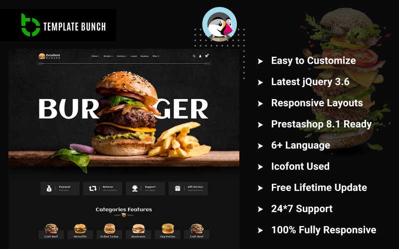 Excellent Burger - Responsive Prestashop Theme for eCommerce PrestaShop Theme