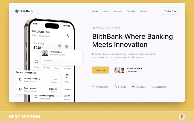 BlithBank - Digital Banking Hero Section Figma Template UI Element