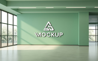 Brand logo mockup on company wall