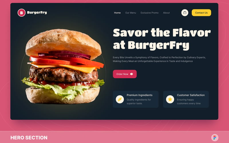 BurgerFry - Fast Food Hero Section Figma Template UI Element