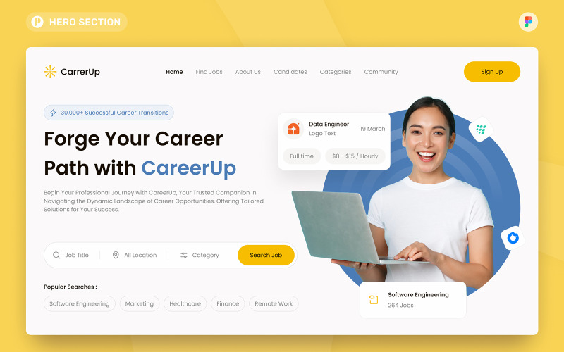 CareerUp - Job Finder Hero Section Figma Template UI Element