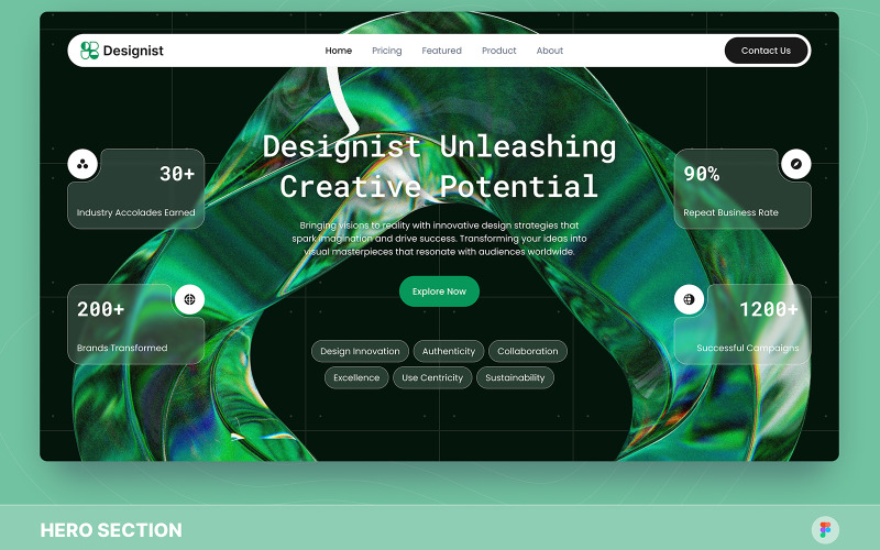 Designist - Creative Portfolio Hero Section Figma Template UI Element