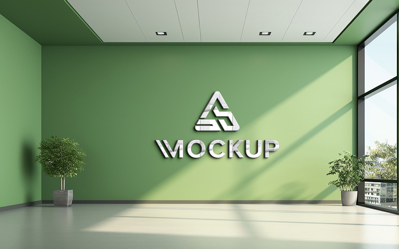 3d logo mockup on green wall psd Product Mockup
