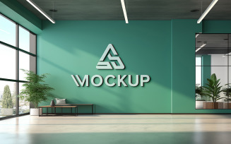 Realistic 3d indoor office wall logo mockup