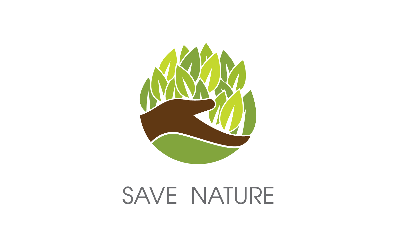 Save nature ecology logo hand and leaf flat design
