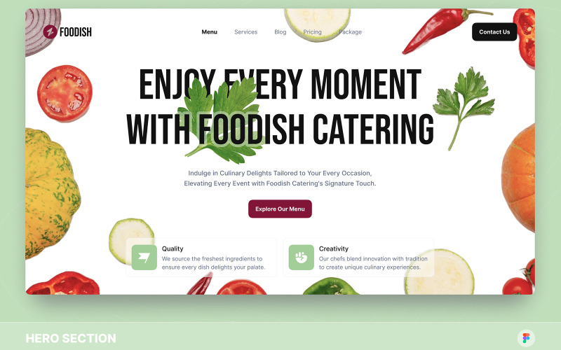 Foodish - Catering Hero Section Figma Template UI Element