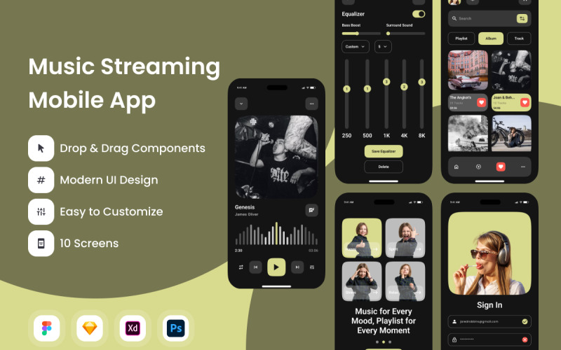 Astro Sound - Music Streaming Mobile App UI Element