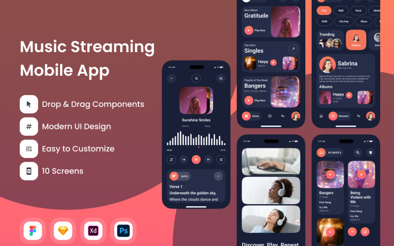 EarGazing - Music Streaming Mobile App UI Element
