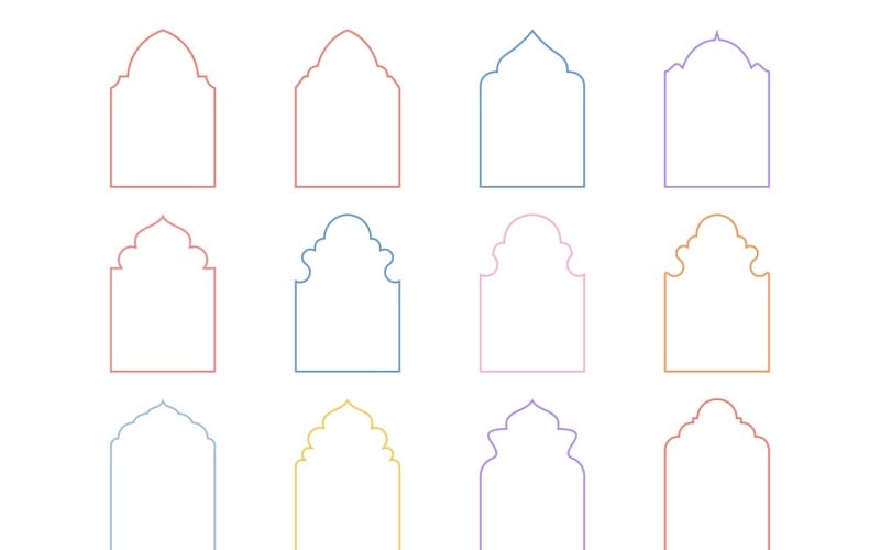 Islamic Arch Design Thin Line Set 12 - 13 Vector Graphic