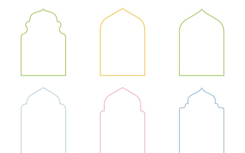 Islamic Arch Design Thin Line Set 6 - 15 Vector Graphic