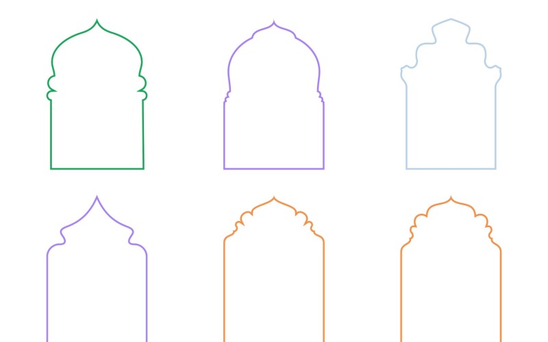 Islamic Arch Design Thin Line Set 6 - 18 Vector Graphic