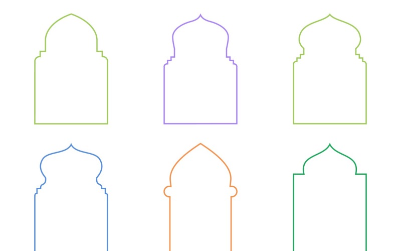 Islamic Arch Design Thin Line Set 6 - 25 Vector Graphic