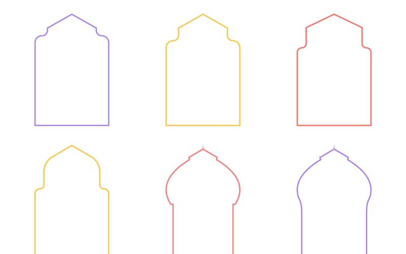Islamic Arch Design Thin Line Set 6 - 32 Vector Graphic