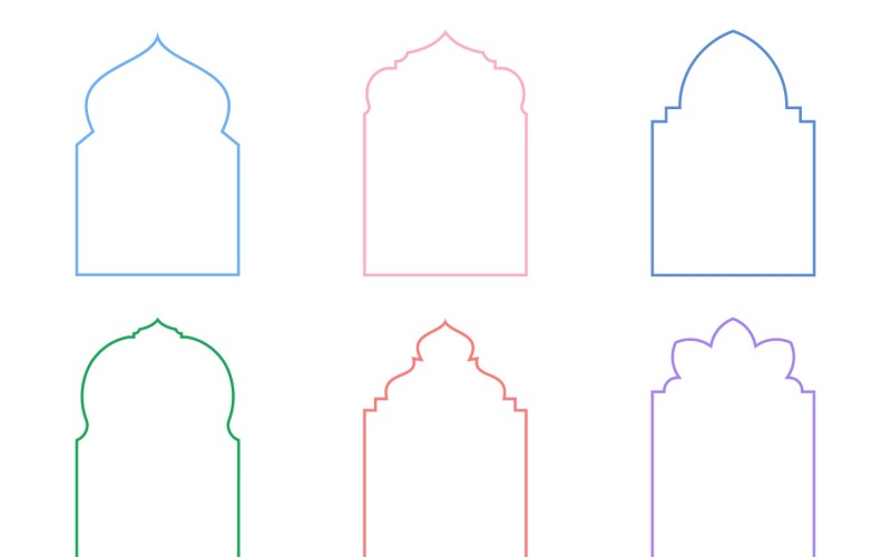 Islamic Arch Design Thin Line Set 6 - 34 Vector Graphic