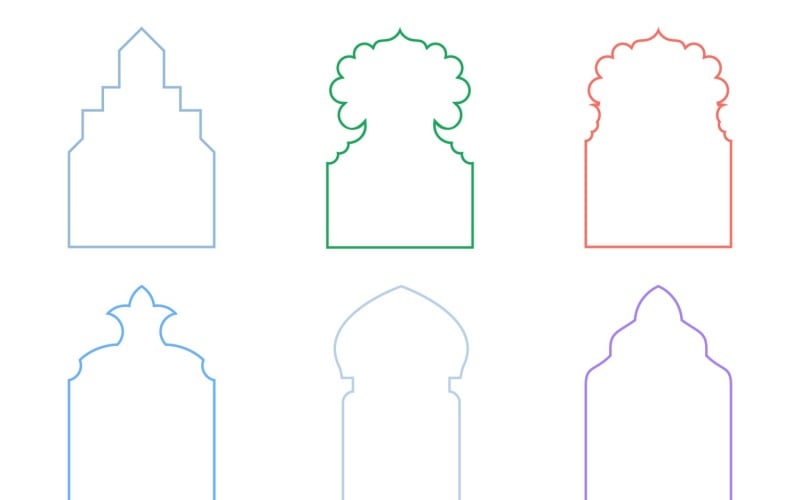 Islamic Arch Design Thin Line Set 6 - 4 Vector Graphic