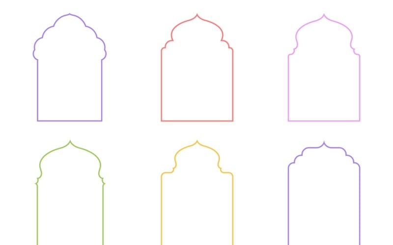 Islamic Arch Design Thin Line Set 6 - 7 Vector Graphic