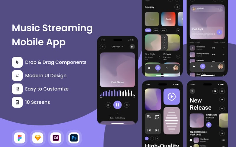 Pulse Play - Music Streaming Mobile App UI Element
