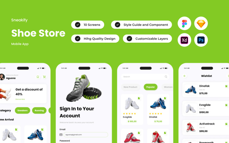 Senakify - Shoe Store Mobile App UI Element