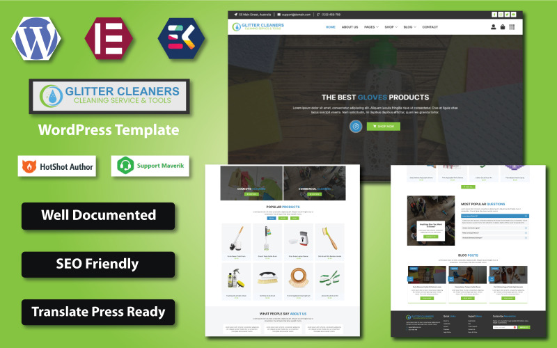 Glitter Cleaners - Cleaning Service & Tools WooCommerce Template WooCommerce Theme