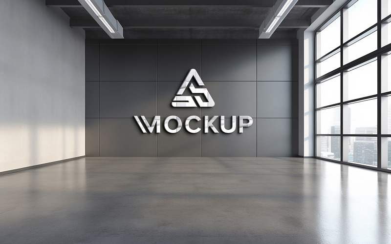 Logo mockup office indoor wall with window Product Mockup