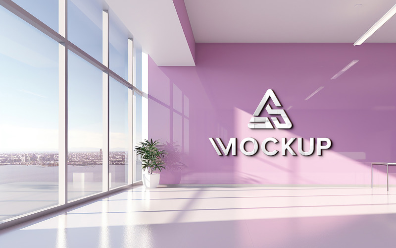 Logo mockup on company office wall Product Mockup