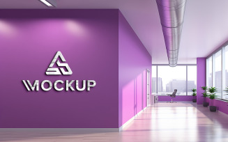 Purple wall logo mockup office indoor