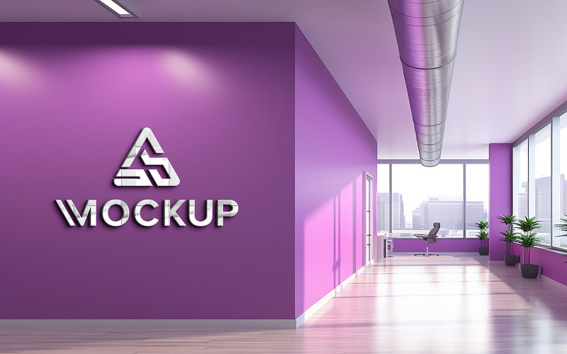 Purple wall logo mockup office indoor Product Mockup