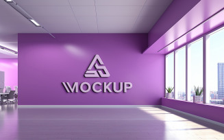 Realistic purple wall 3d logo mockup psd