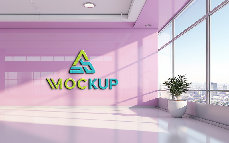 Realistic purple wall 3d logo mockup Product Mockup