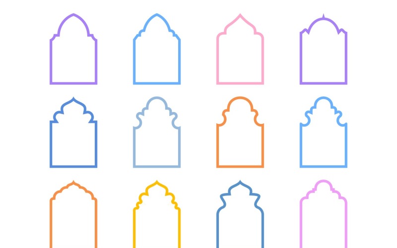 Islamic Arch Design Bold Line Set 12 - 13 Vector Graphic