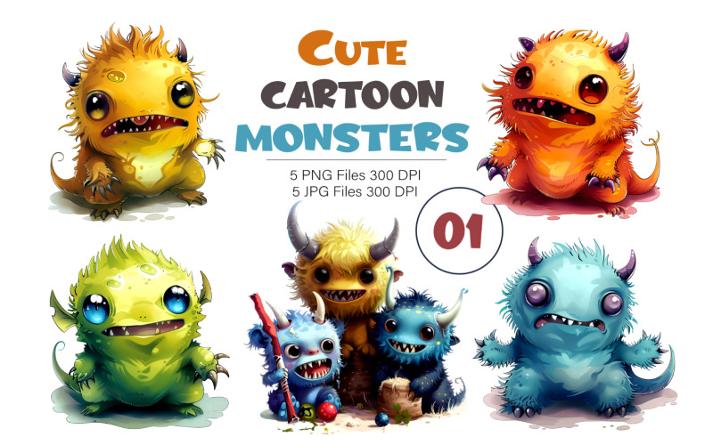 Cute cartoon monster 01. TShirt Sticker. Illustration