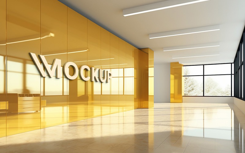 Golden office wall logo mockup Product Mockup