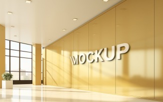 3d logo mockup on golden office wall