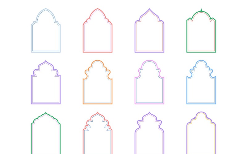 Islamic Arch Design double lines Set 12 - 13 Vector Graphic